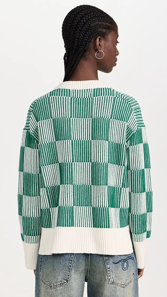 La Ligne   Plaited Checker Board Crew Pullover 