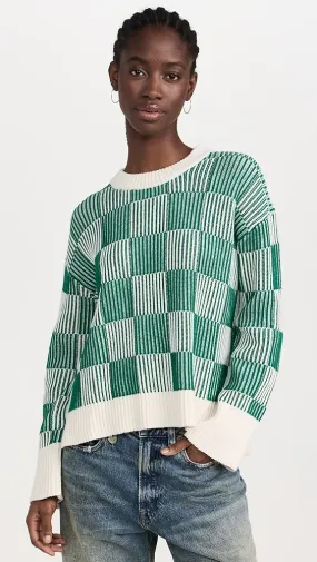 La Ligne   Plaited Checker Board Crew Pullover 