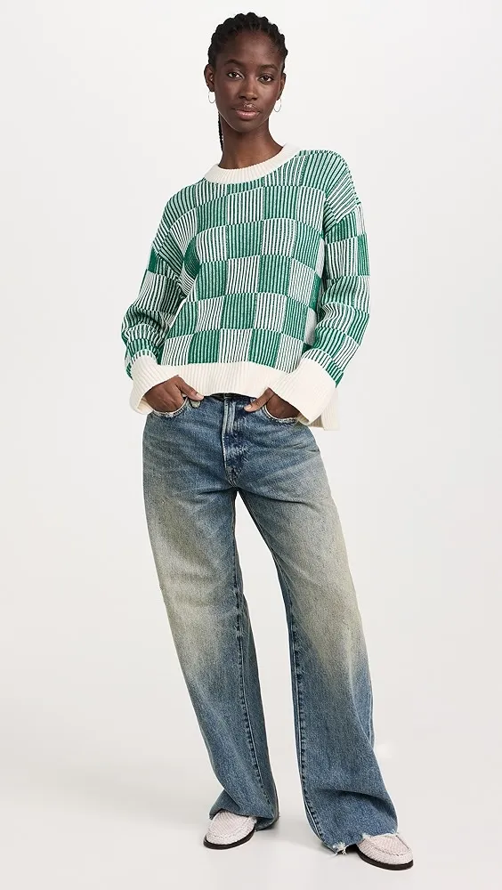 La Ligne   Plaited Checker Board Crew Pullover 