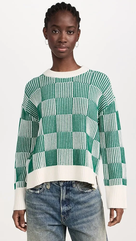 La Ligne   Plaited Checker Board Crew Pullover 