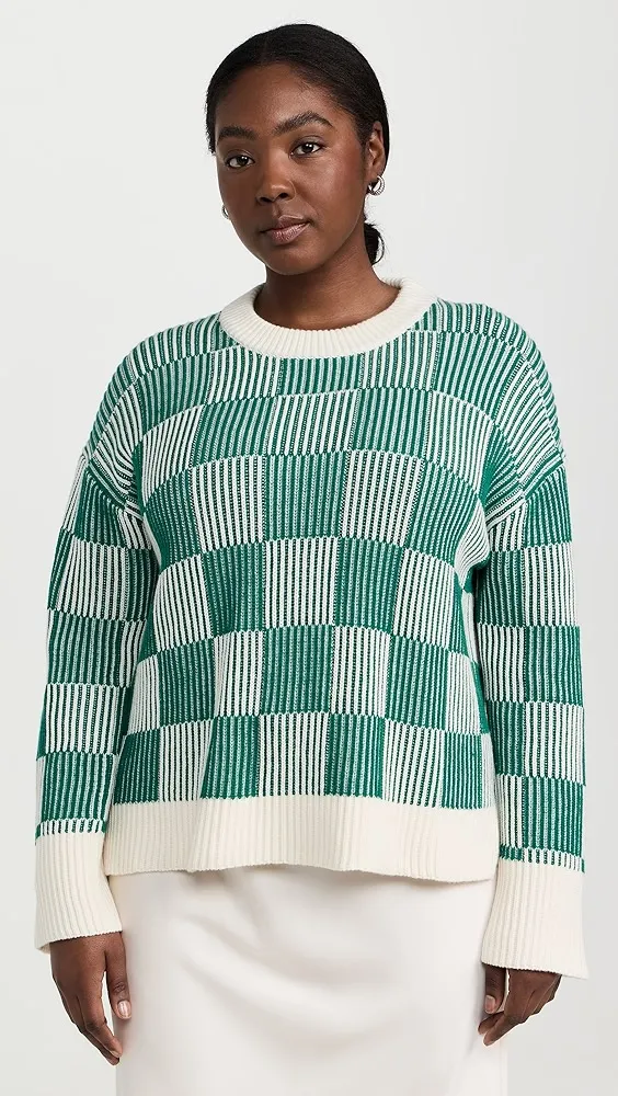 La Ligne   Plaited Checker Board Crew Pullover 