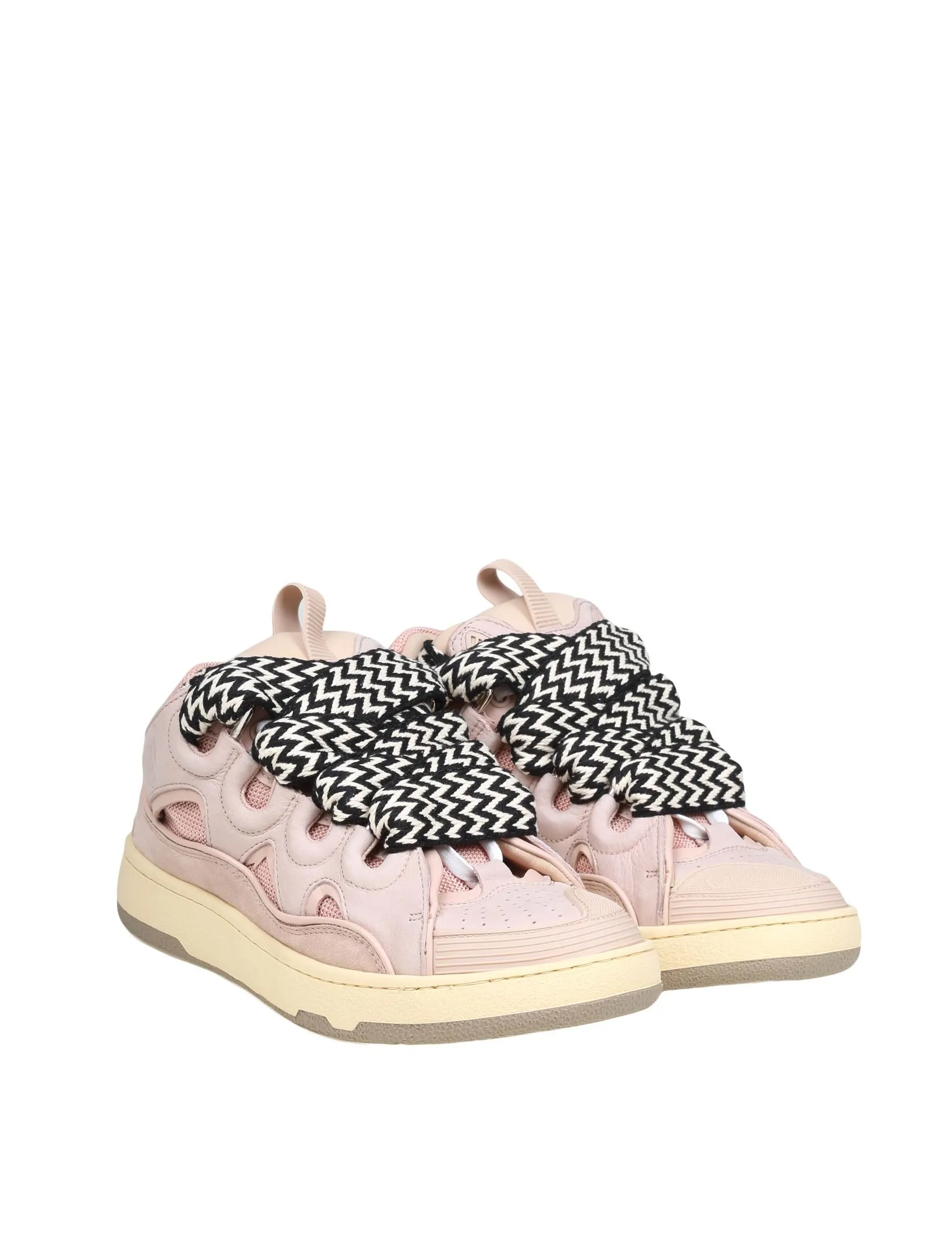 LANVIN CURB SNEAKERS IN WHITE AND PINK LEATHER