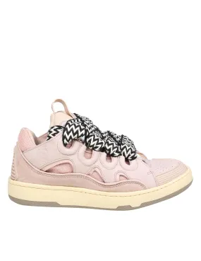 LANVIN CURB SNEAKERS IN WHITE AND PINK LEATHER