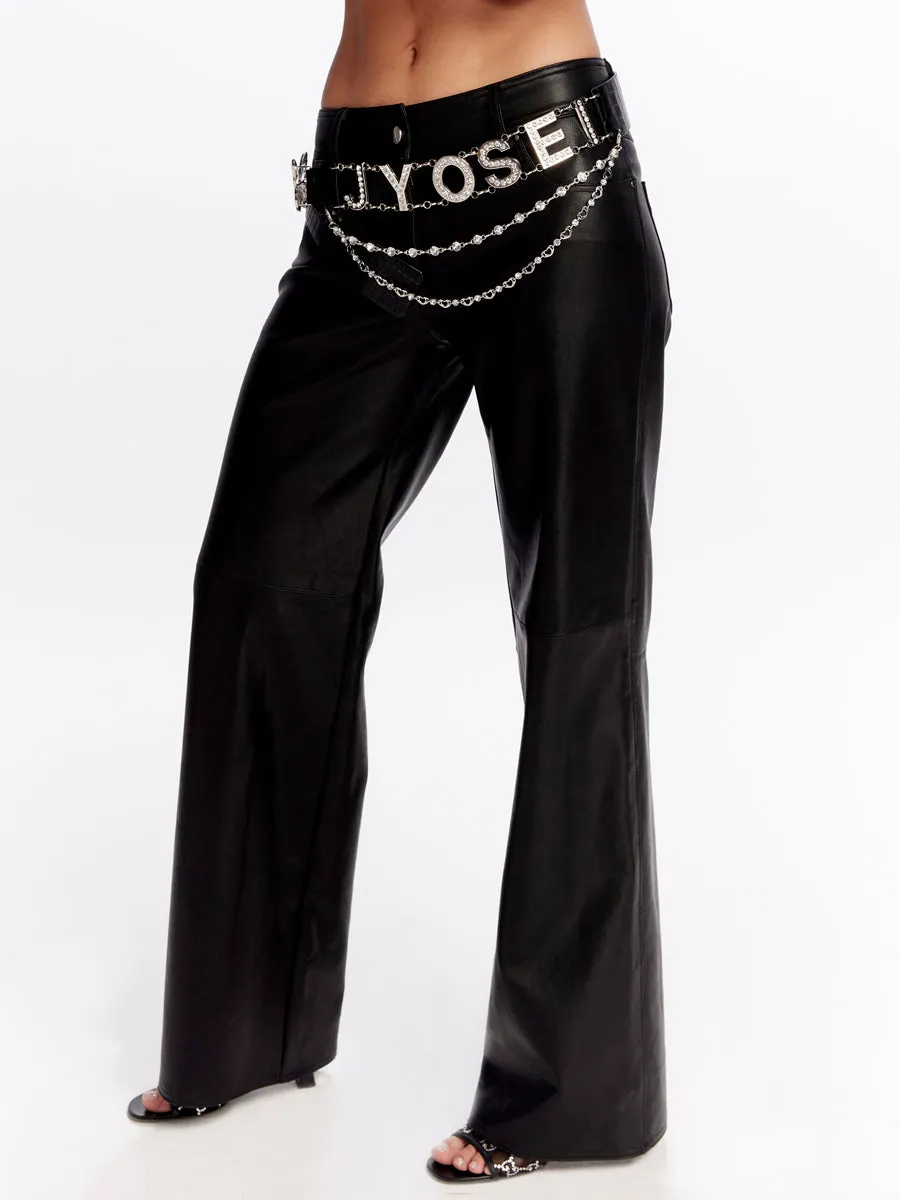 Leather Straight Wide-Leg Handsome Plain Pants