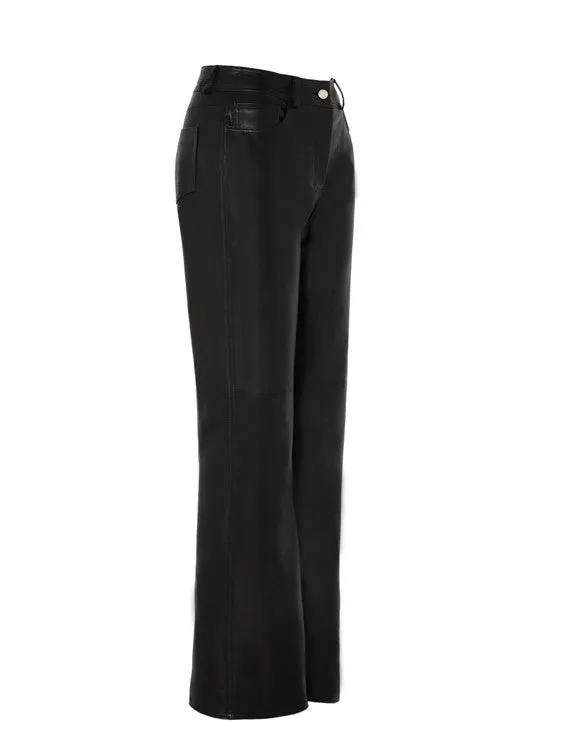 Leather Straight Wide-Leg Handsome Plain Pants