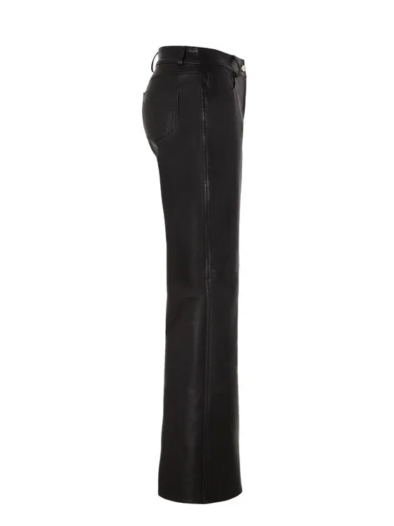 Leather Straight Wide-Leg Handsome Plain Pants