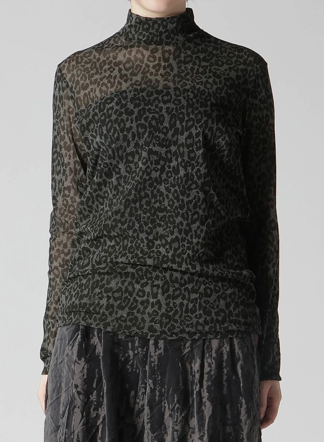 LEOPARD TULLE HIGH NECK PULLOVER