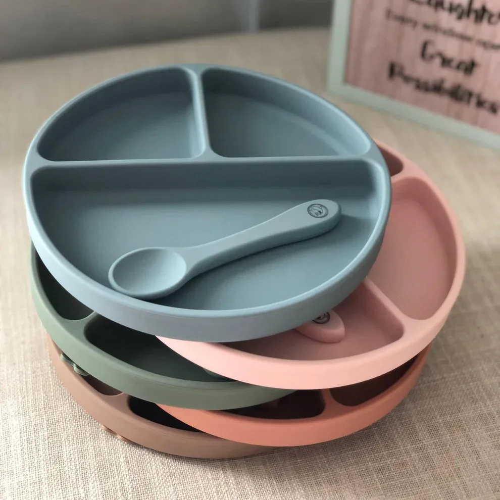 Little Eli - Silicone Suction Plate + Spoon + Storage Bag - Cherry Blossom