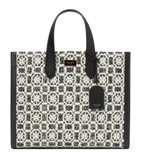 Manhattan Spade Flower Monogram Tweed Large Tote Black Multi