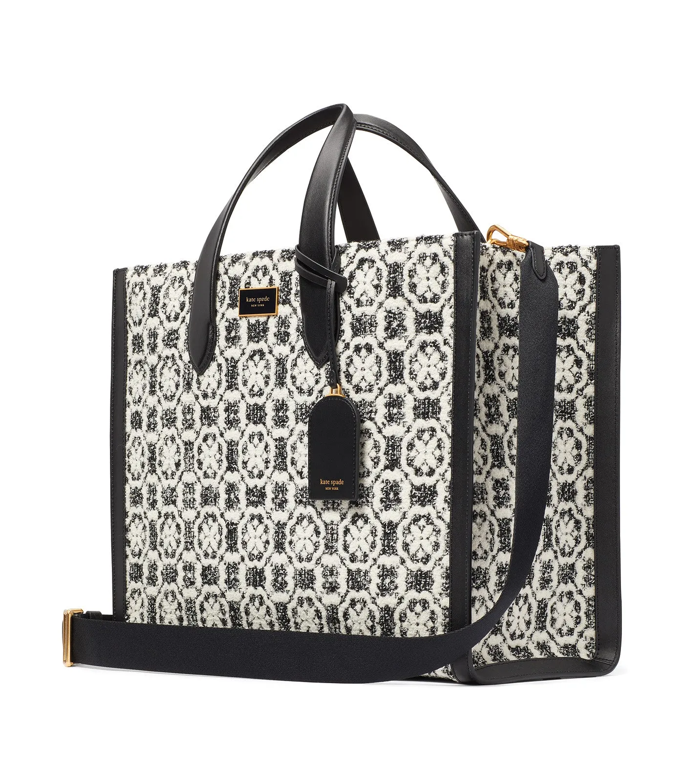 Manhattan Spade Flower Monogram Tweed Large Tote Black Multi