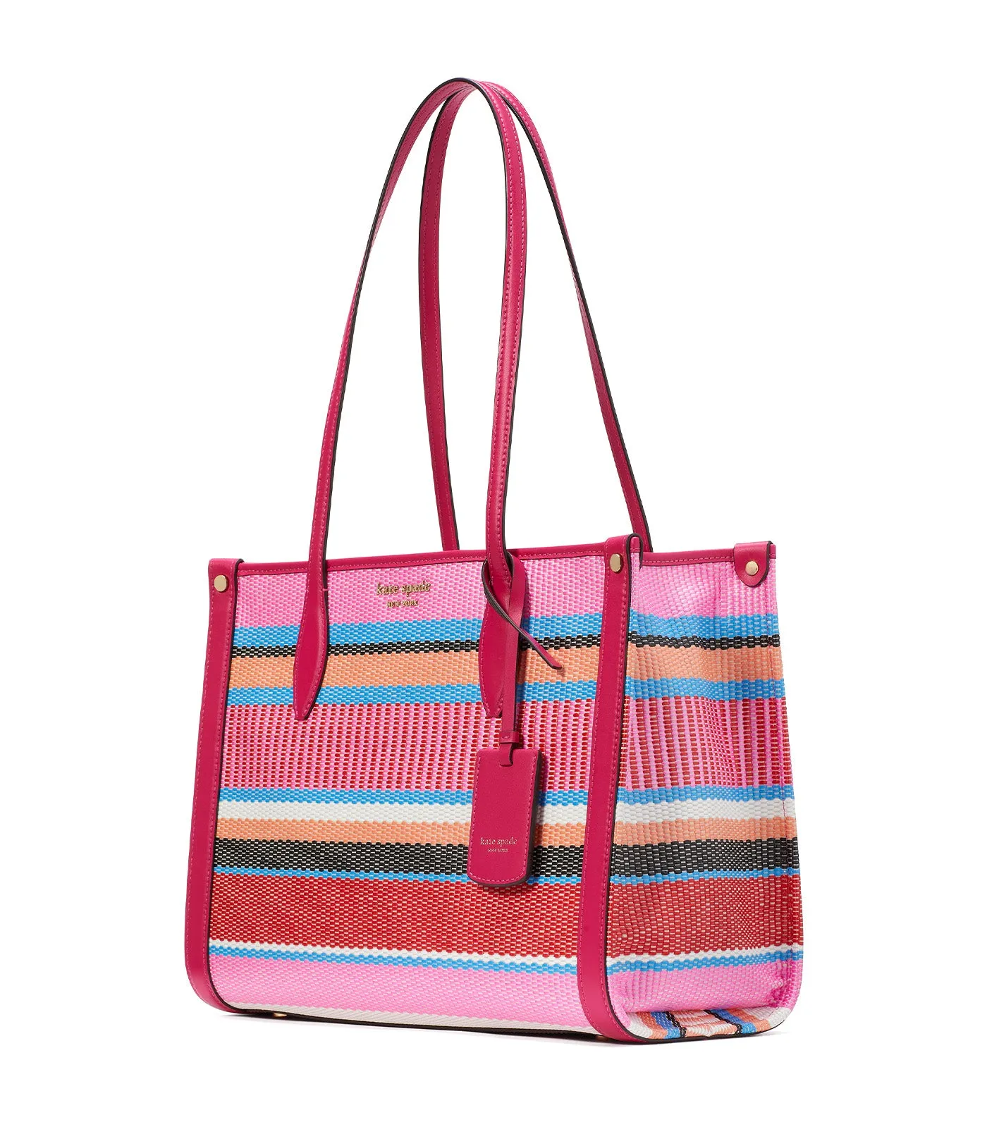 Market Striped Woven Straw Medium Tote Wild Raspberry Multi