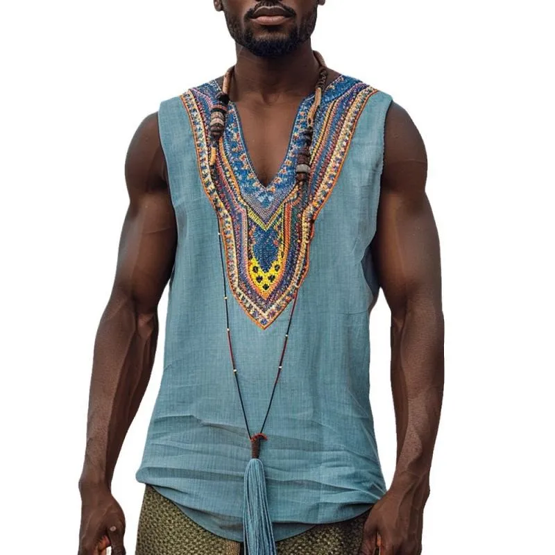 Men's Bohemian Ethnic Graphic V Neck Sleeveless Tank Top 04428072Z