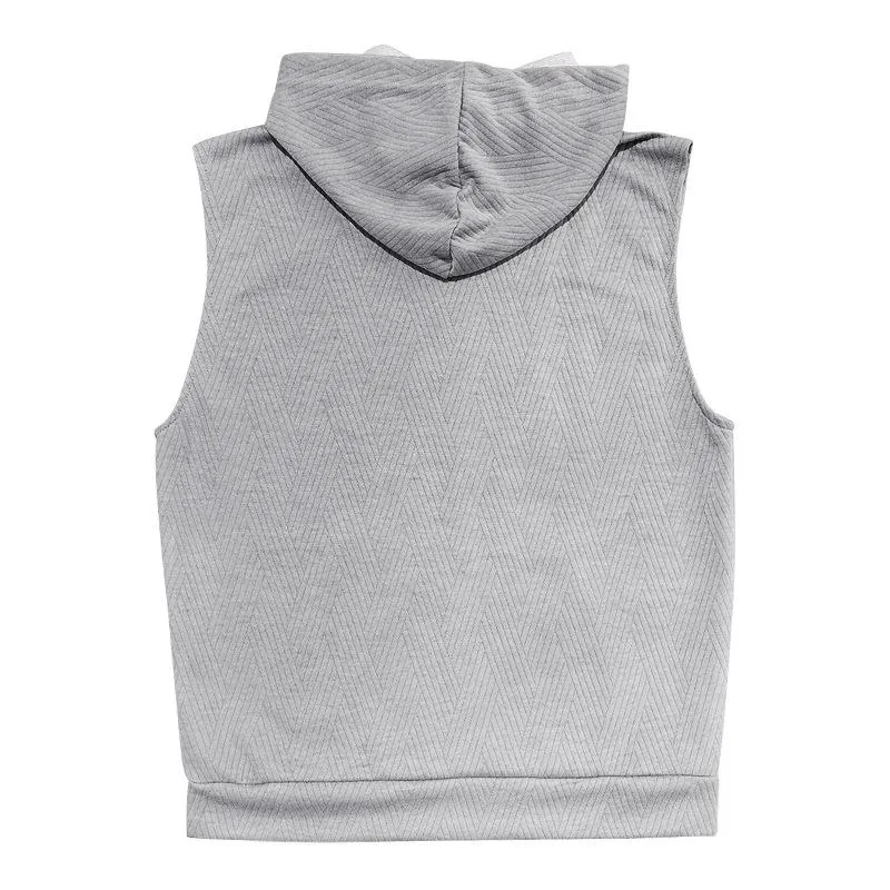 Men's Casual Jacquard Knitted Hooded Sleeveless Tank Top 76818465Z