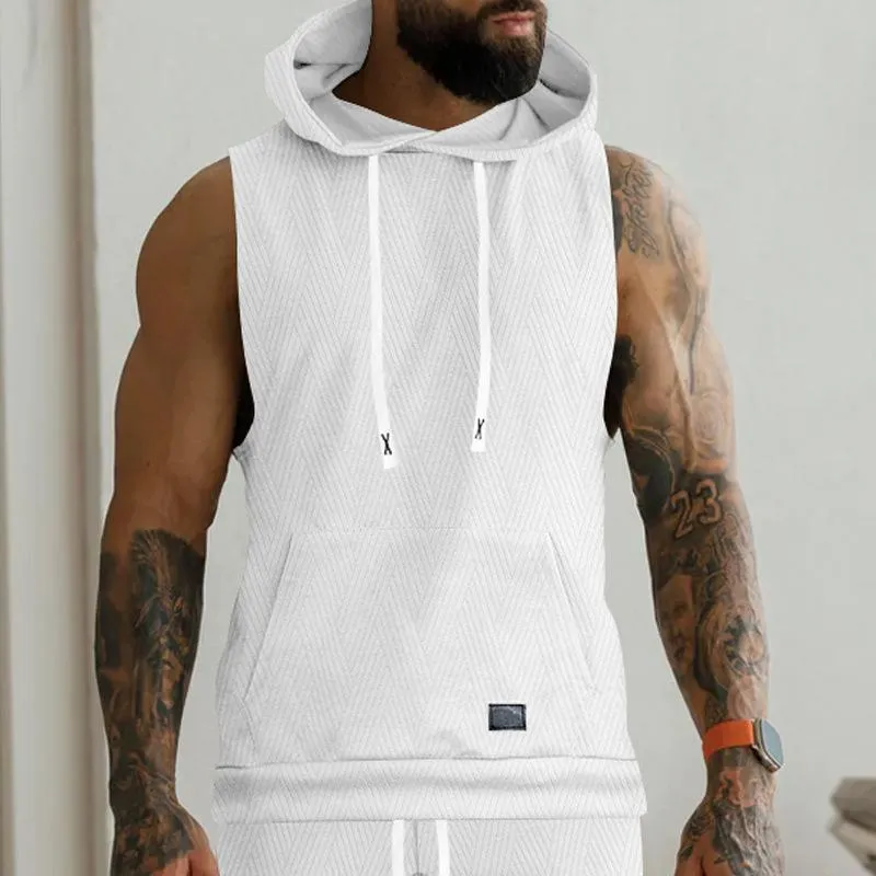 Men's Casual Jacquard Knitted Hooded Sleeveless Tank Top 76818465Z