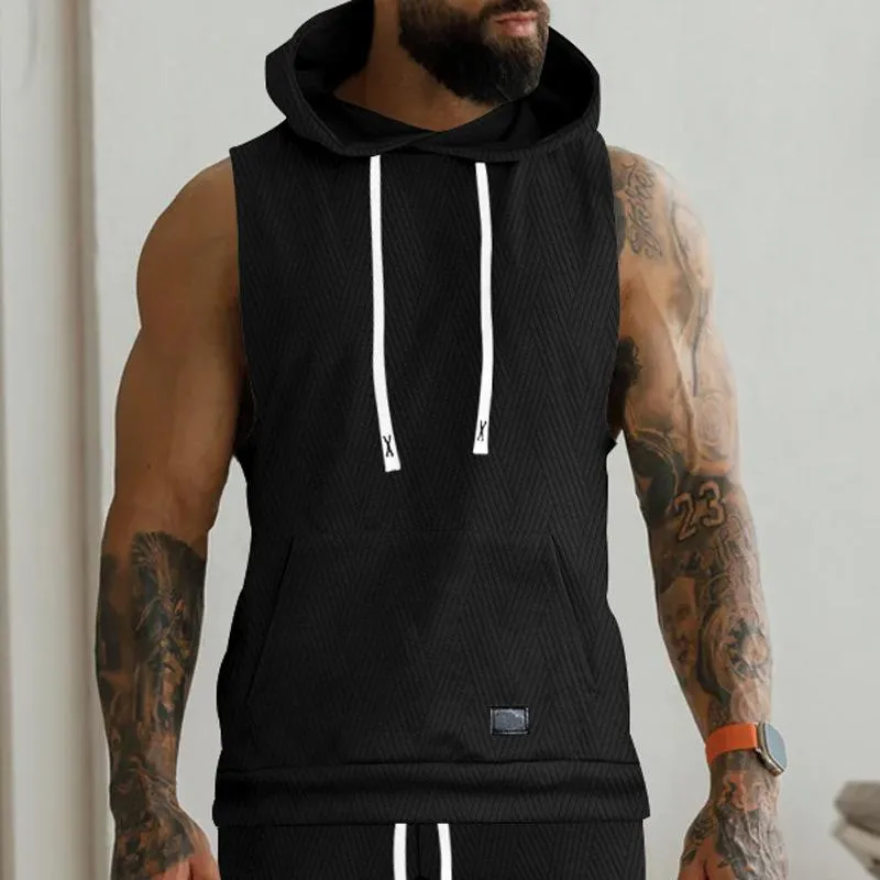 Men's Casual Jacquard Knitted Hooded Sleeveless Tank Top 76818465Z