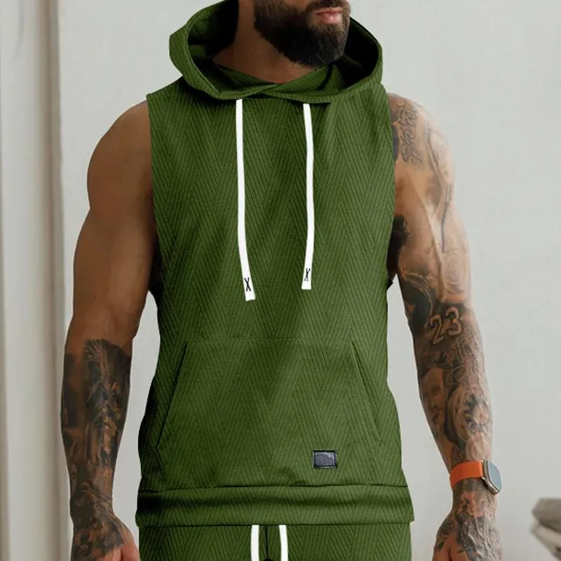 Men's Casual Jacquard Knitted Hooded Sleeveless Tank Top 76818465Z