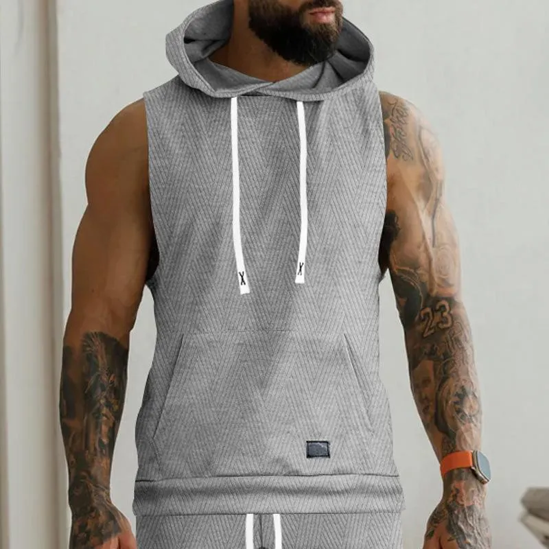 Men's Casual Jacquard Knitted Hooded Sleeveless Tank Top 76818465Z