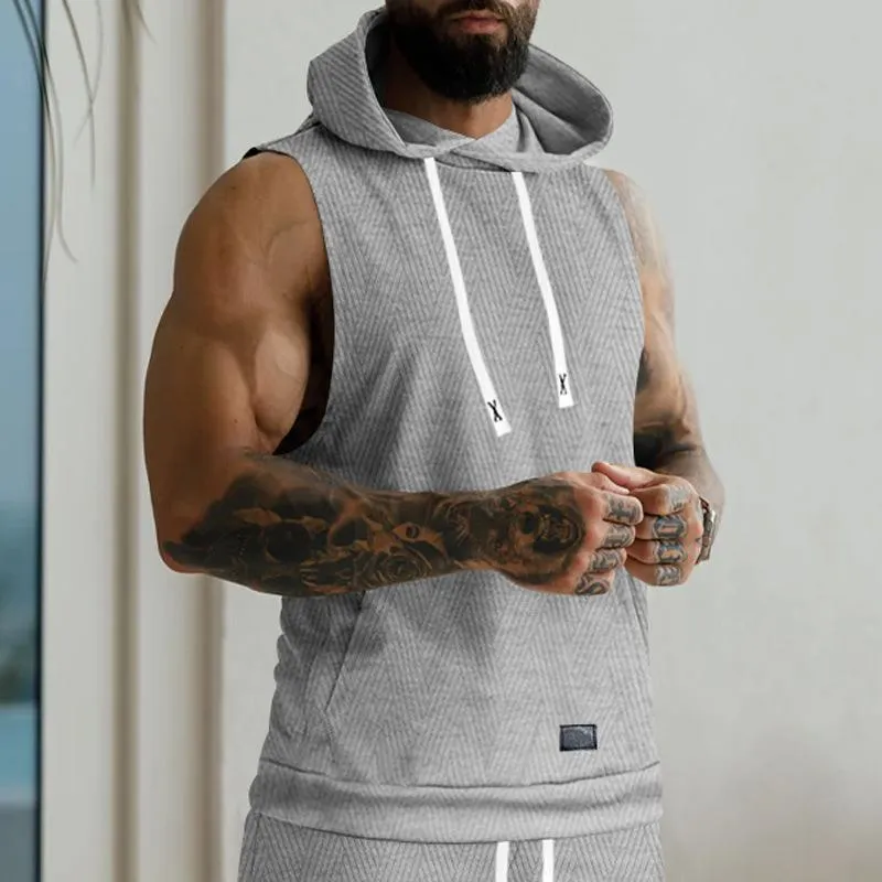 Men's Casual Jacquard Knitted Hooded Sleeveless Tank Top 76818465Z