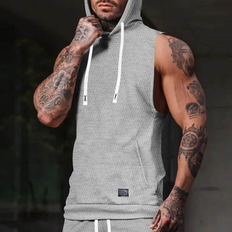 Men's Casual Jacquard Knitted Hooded Sleeveless Tank Top 76818465Z