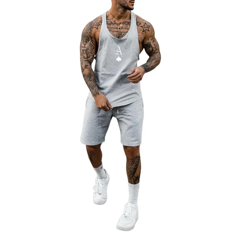 Men's Printed Round Neck Sleeveless Tank Top Shorts Set 04859656Z