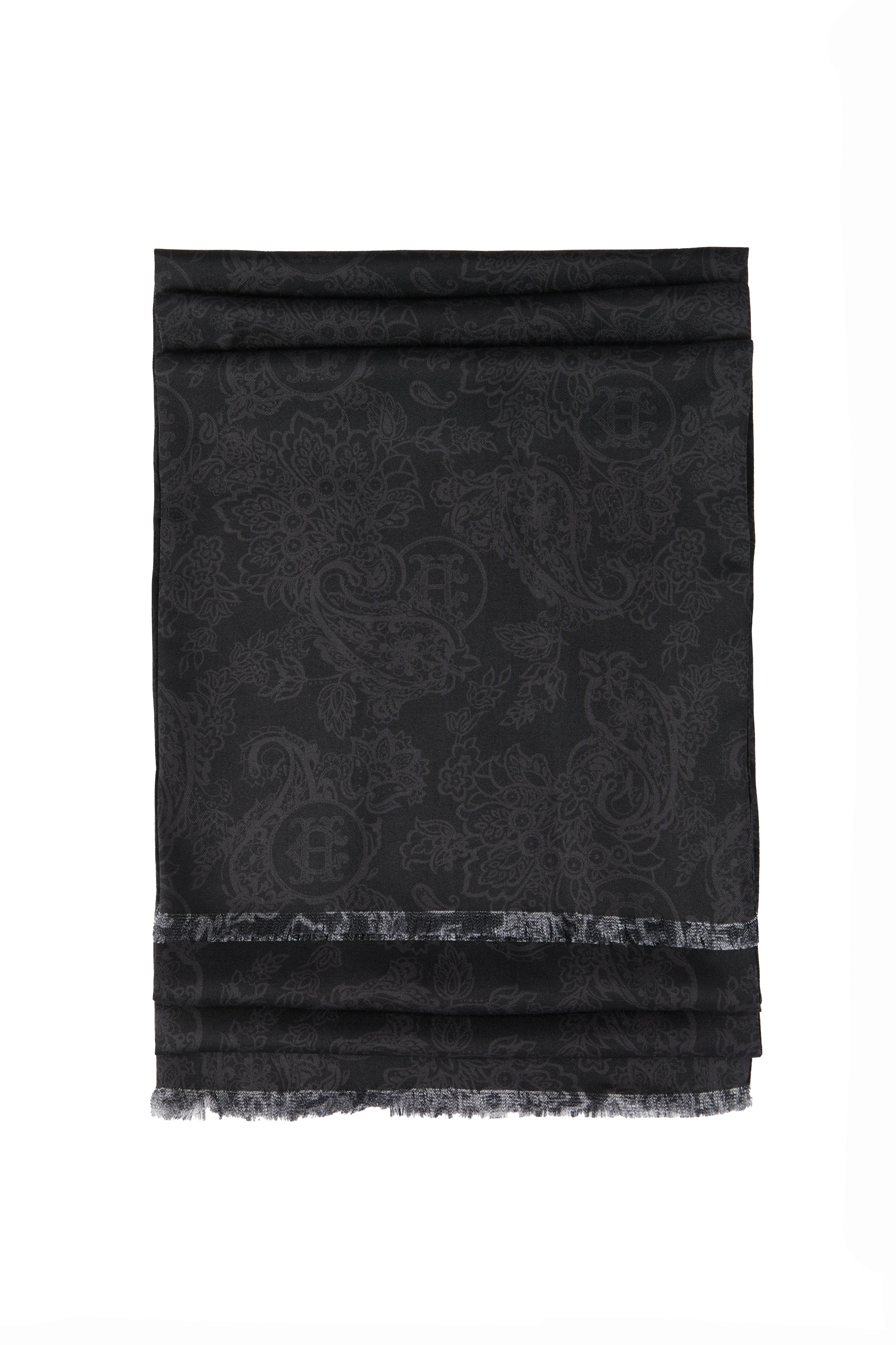 Men's Silk Scarf (Black Charcoal Paisley)