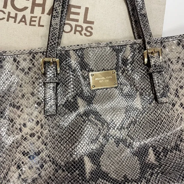 Michael Kors Gray-Multi Leather Snakeskin Tote Handbag