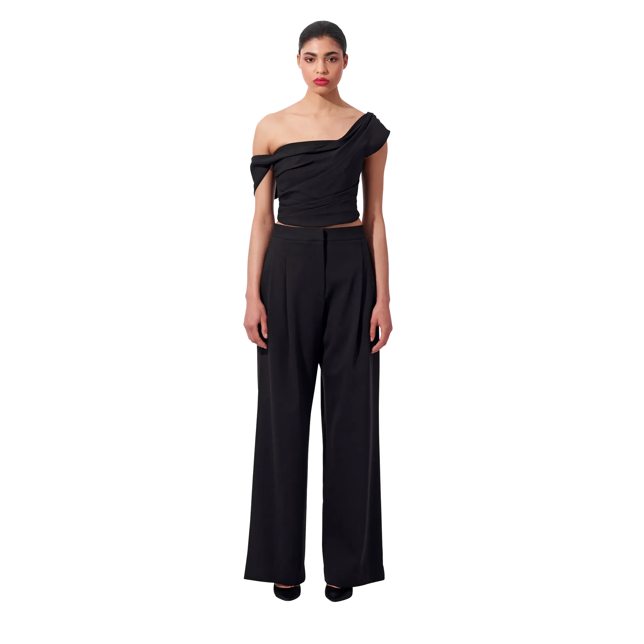 Mid-Waisted Wide-Legged Pants | Black