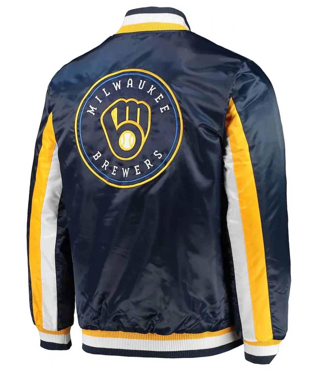 Milwaukee Brewers The Ace Full-Snap Satin Navy Jacket