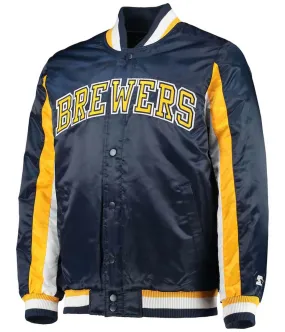 Milwaukee Brewers The Ace Full-Snap Satin Navy Jacket