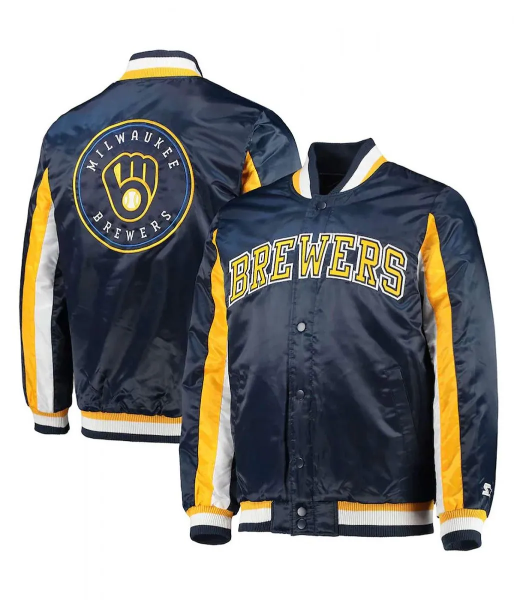 Milwaukee Brewers The Ace Full-Snap Satin Navy Jacket