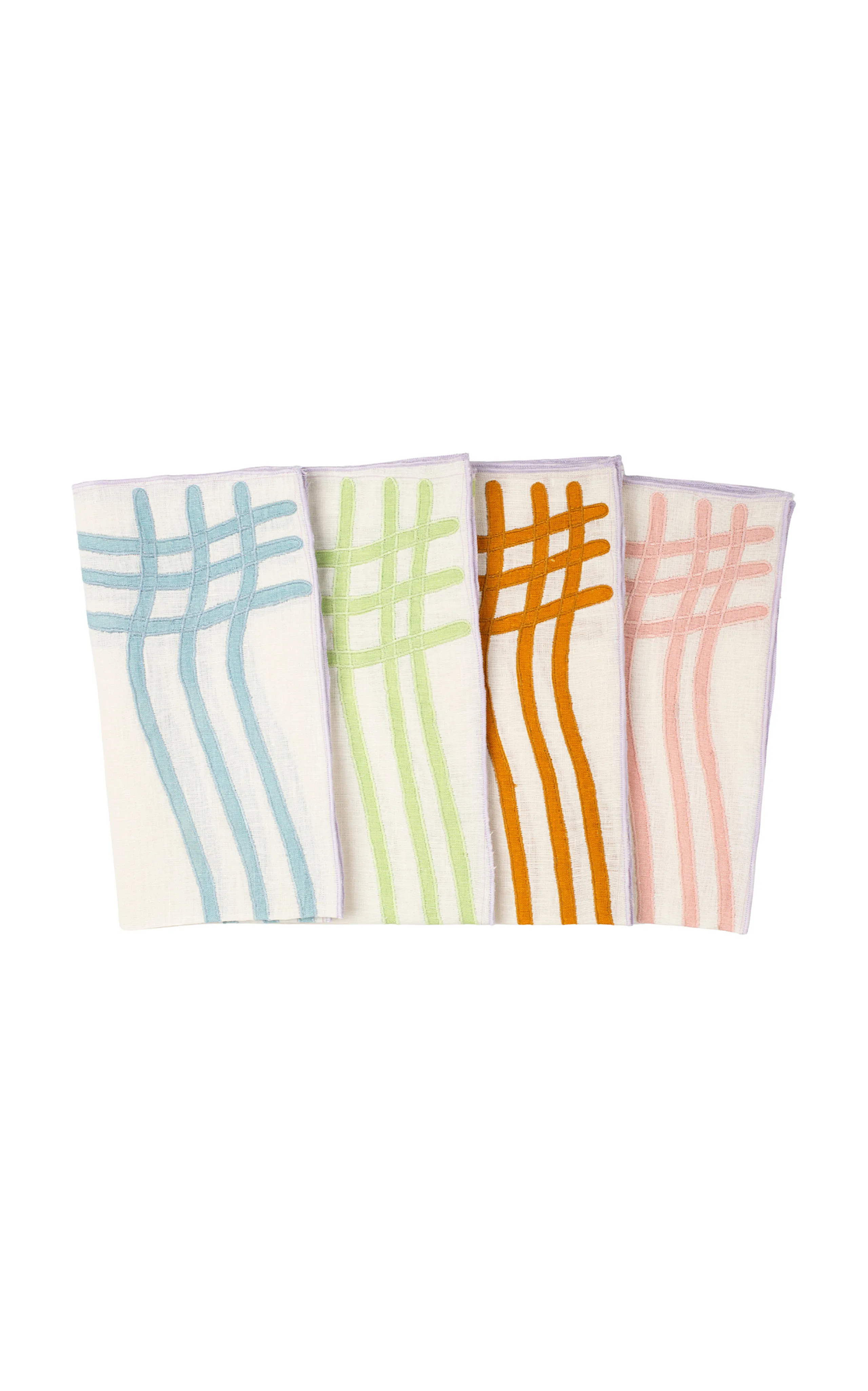 Misette  Grid Embroidered Linen Napkins in Multicolor (Set of 4)