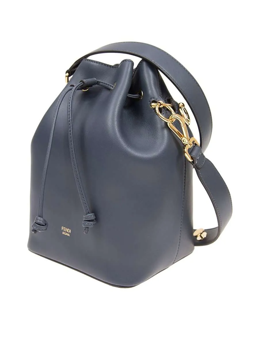 Mon Tresor Navy Leather Bucket Bag