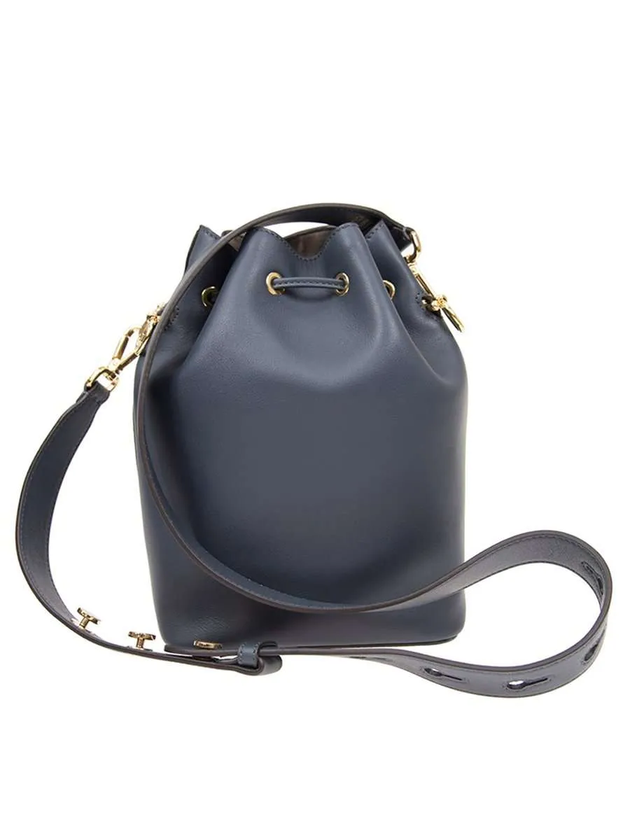 Mon Tresor Navy Leather Bucket Bag