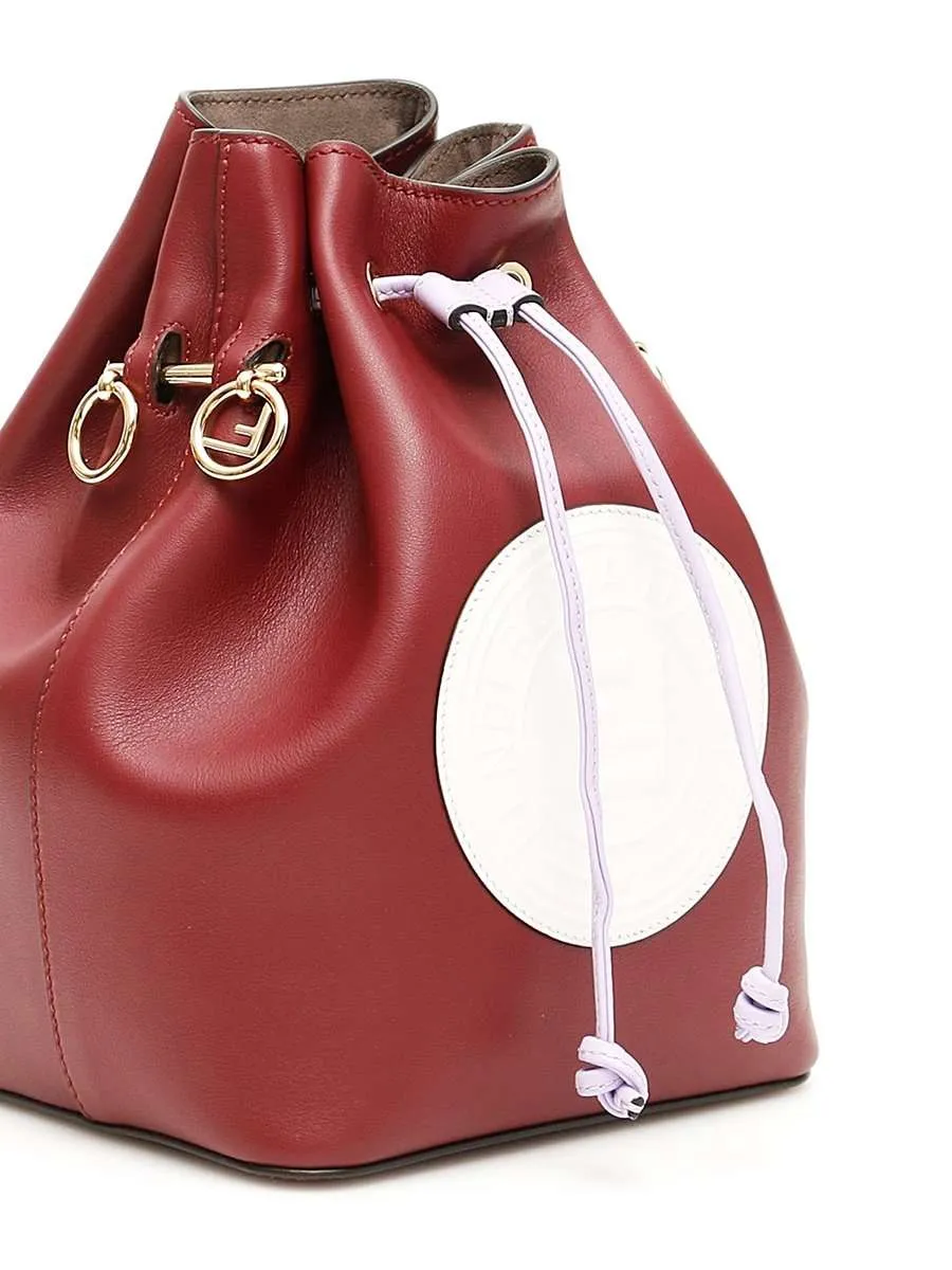 Mon Tresor White Stamp Barolo Wine Leather Bucket Bag