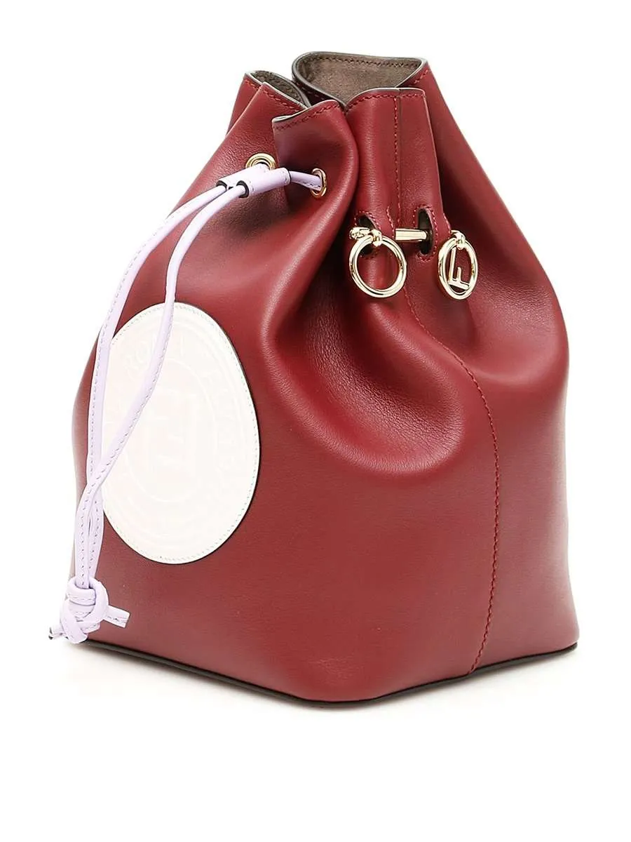 Mon Tresor White Stamp Barolo Wine Leather Bucket Bag