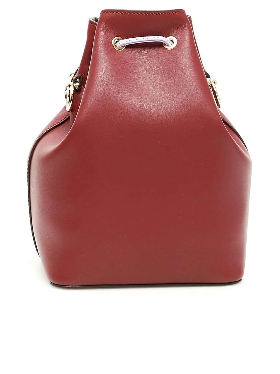 Mon Tresor White Stamp Barolo Wine Leather Bucket Bag