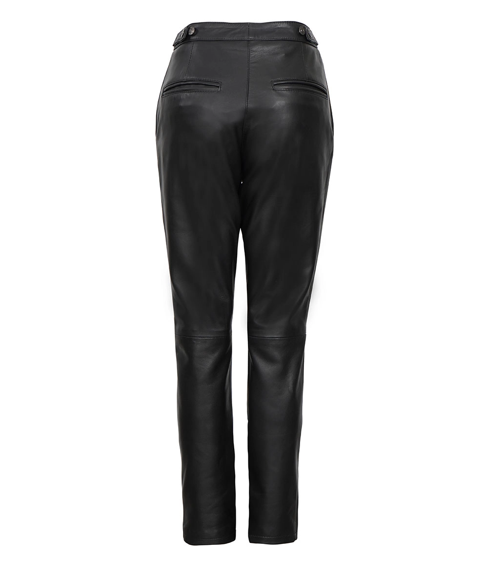 Myrna Women's Black Fitted Leather Pants - Straight Leg Style