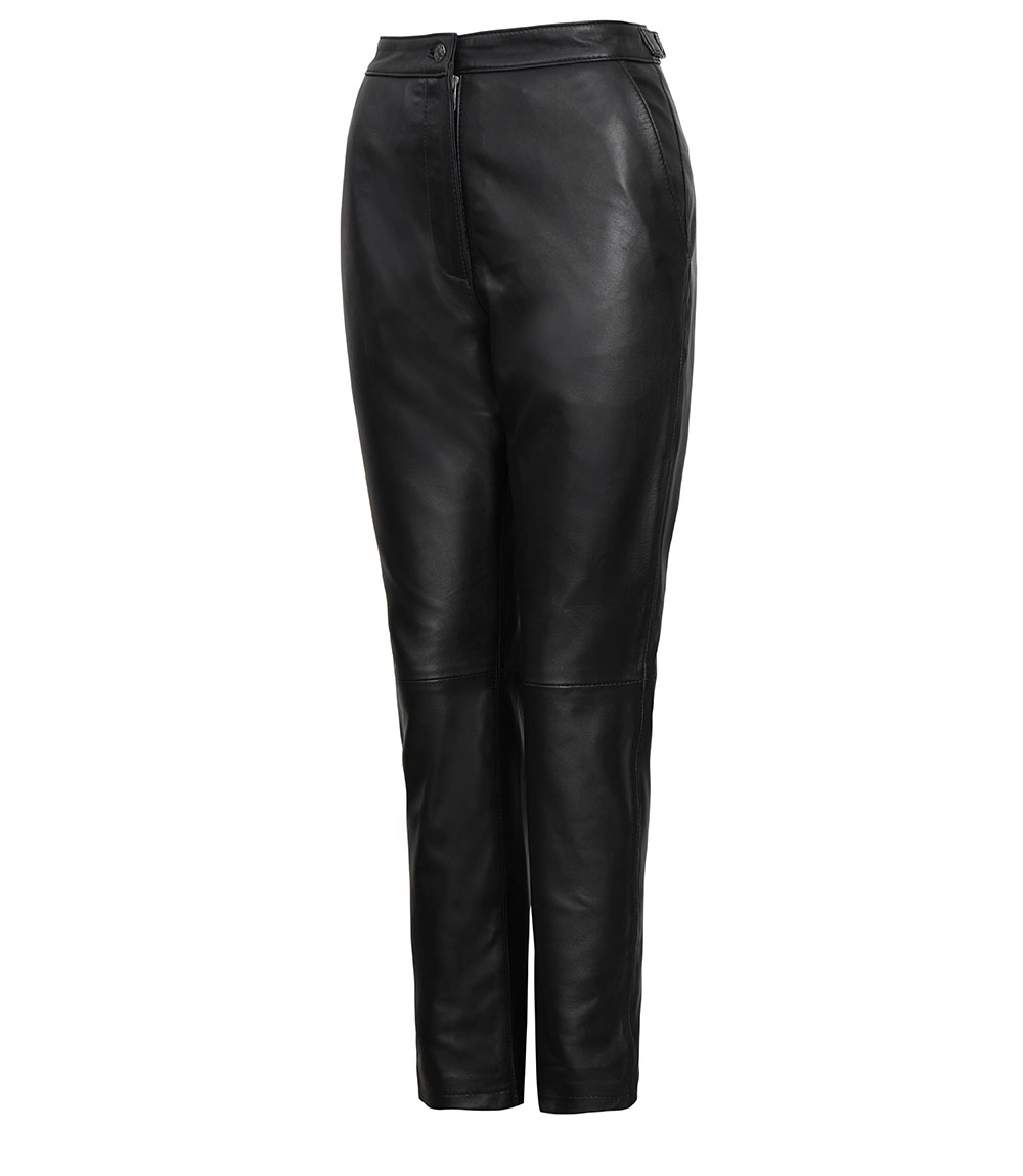 Myrna Women's Black Fitted Leather Pants - Straight Leg Style