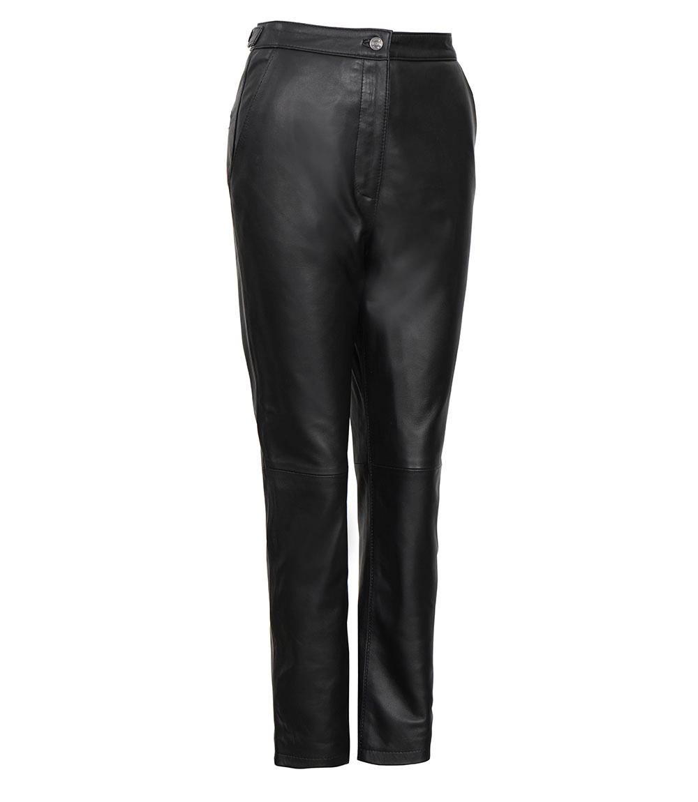 Myrna Women's Black Fitted Leather Pants - Straight Leg Style