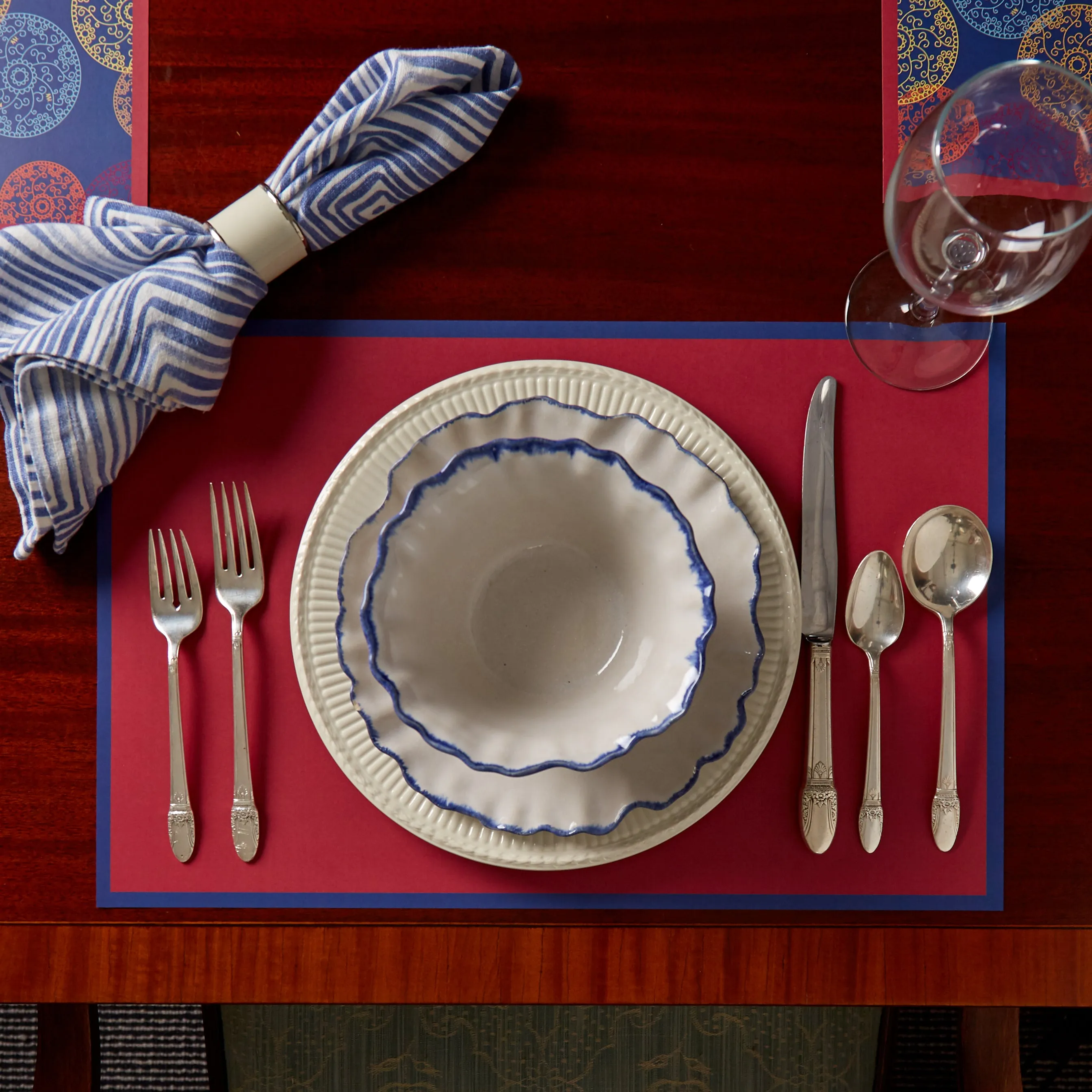 Navy Dharma Reversible Placemats, Set of 12