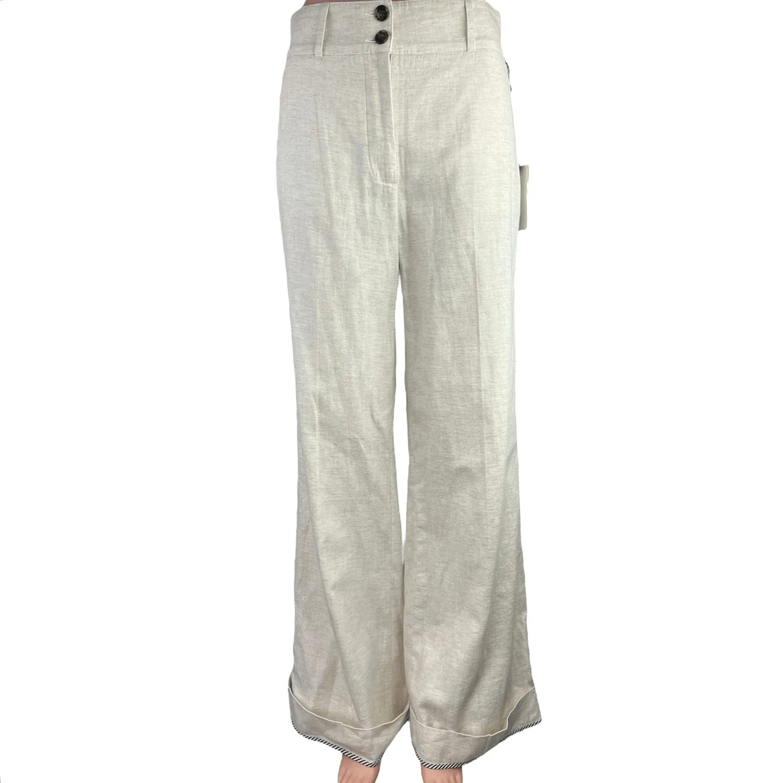 NEW BLDWN Nautical Sailor White Ankle High Rise Wide Leg Casual Pants Size 4