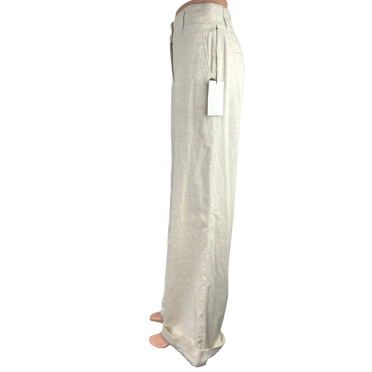 NEW BLDWN Nautical Sailor White Ankle High Rise Wide Leg Casual Pants Size 4