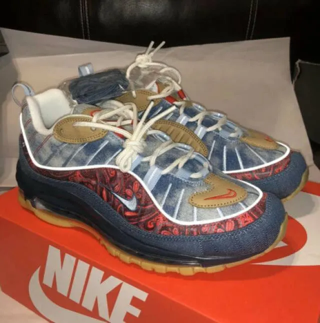 Nike air max 98 wild west armory blue/university red men's 7.5