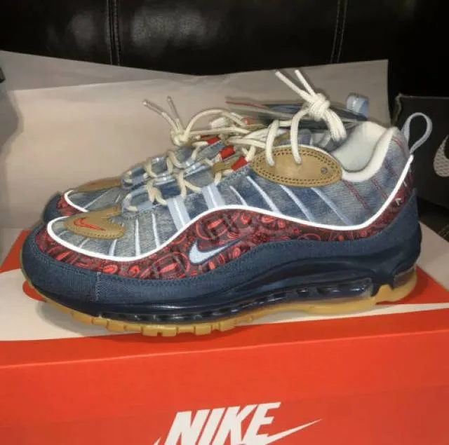 Nike air max 98 wild west armory blue/university red men's 7.5