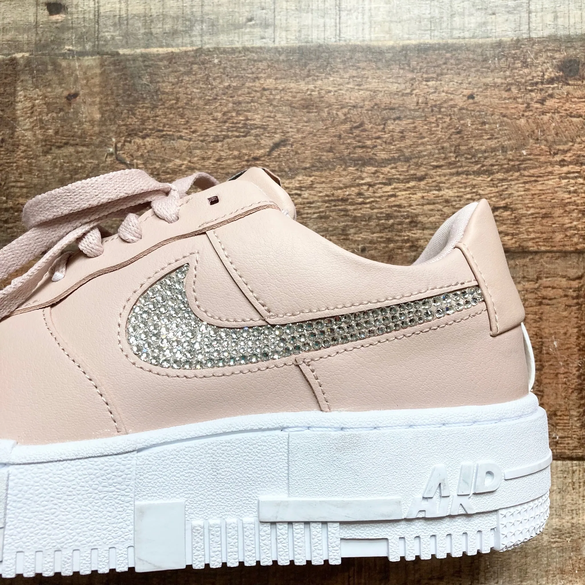 Nike Beige with Rhinestone Swoosh Air Force 1 Sneakers- Size 8 (Brand New)