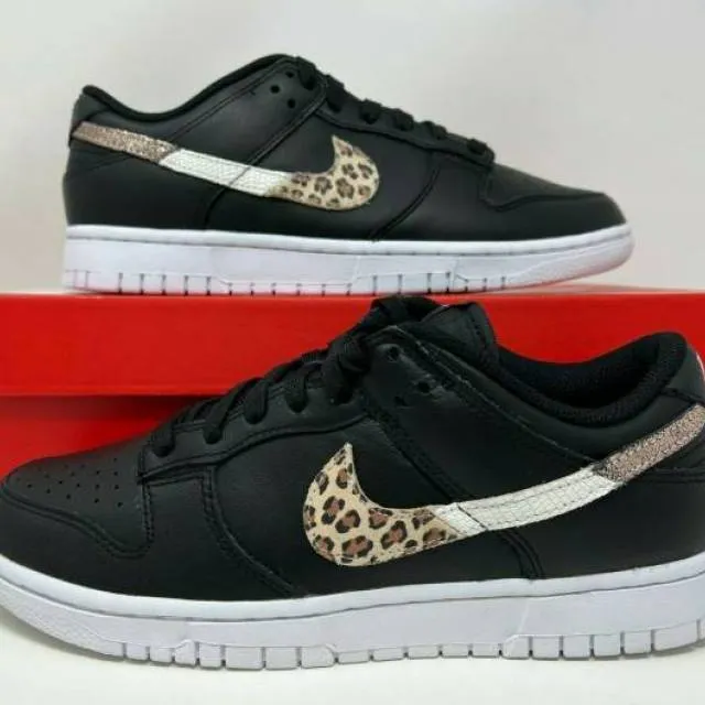 Nike w dunk low se primal black leopard animal swoosh women's size 8 dd7099-001