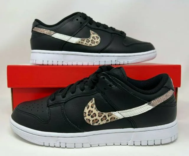 Nike w dunk low se primal black leopard animal swoosh women's size 8 dd7099-001