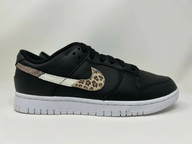 Nike w dunk low se primal black leopard animal swoosh women's size 8 dd7099-001