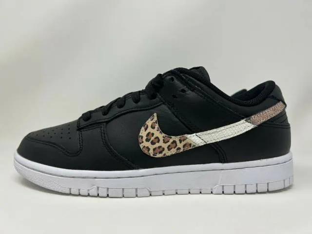 Nike w dunk low se primal black leopard animal swoosh women's size 8 dd7099-001