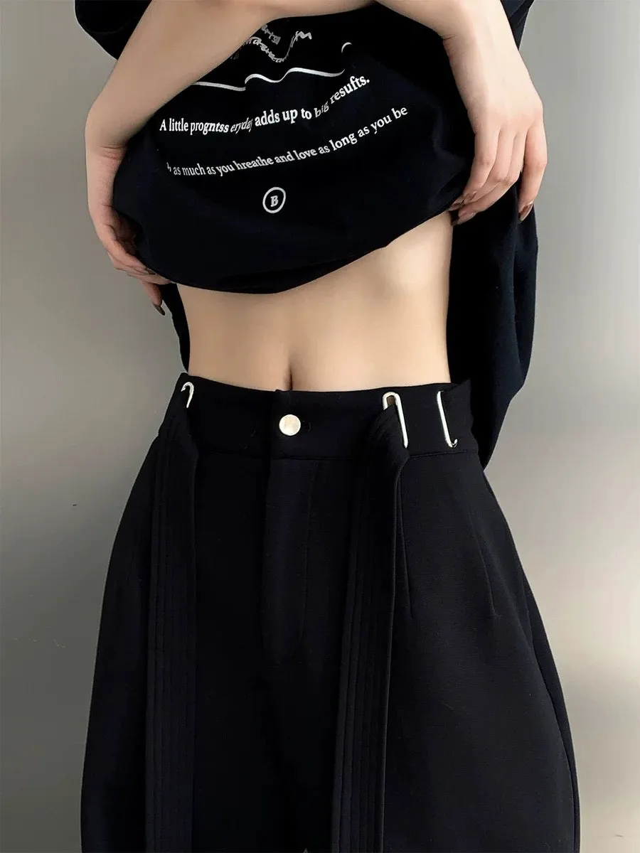 PAPERLLL Xinjian belt straight high-end casual loose high-waisted wide-leg pants women's 2023 autumn and winter new style